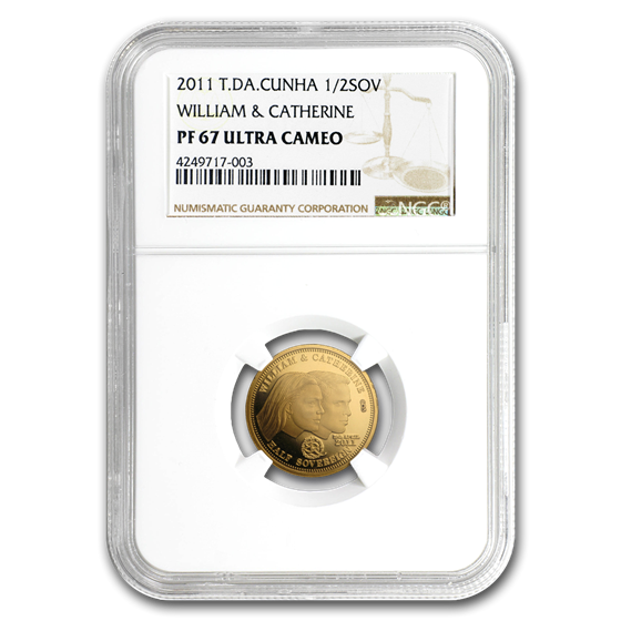 2011 Tristan da Cunha Gold 1/2 Sovereign William & Cat. PF-67 NGC 2011 Tristan da Cunha Gold 1/2 Sovereign William & Cat. PF-67 NGC